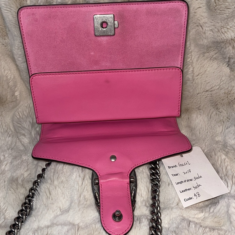 LIKE NEW GUCCI DIONYSUS SMALL SUEDE PINK SHOULDER CROSS BODY SNAKE HEAD CLOSURE - Picture 12 of 16